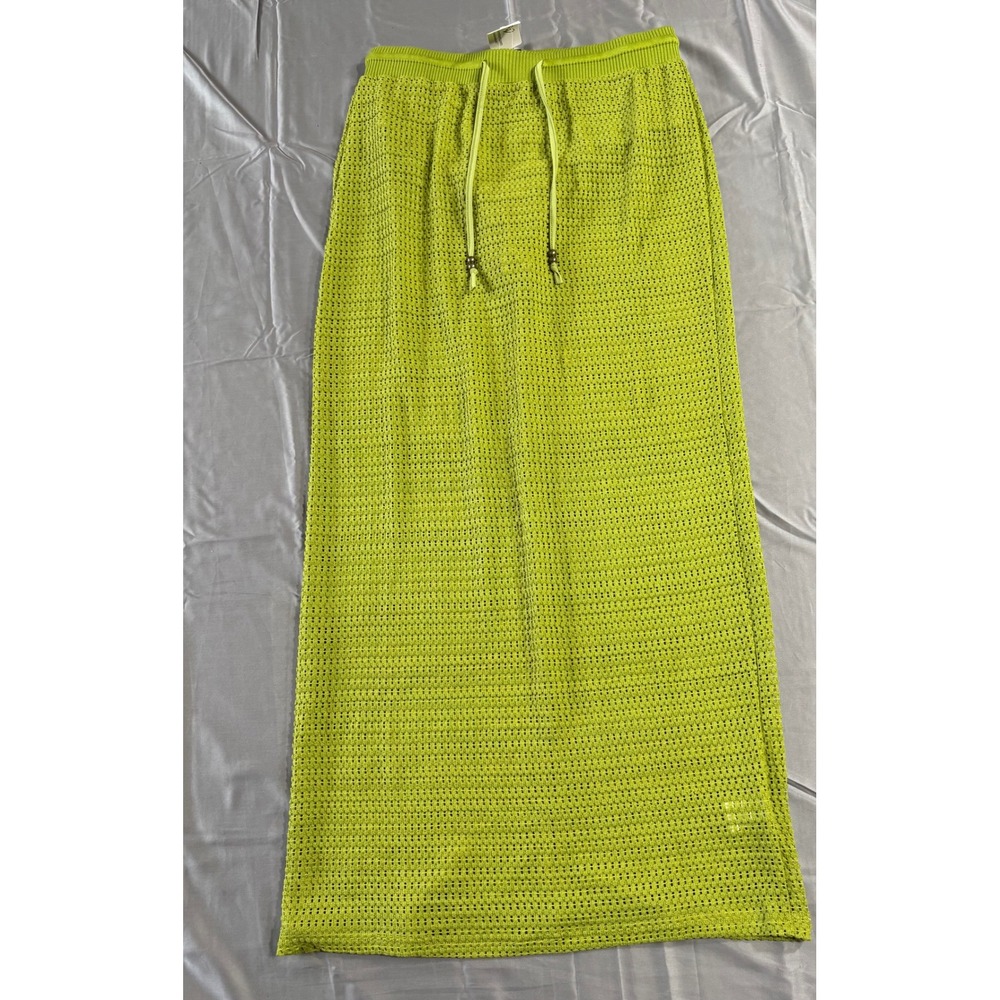 Windsor Lime Green Crochet Knit Maxi Skirt with Built-in Liner Size‎ L NWT